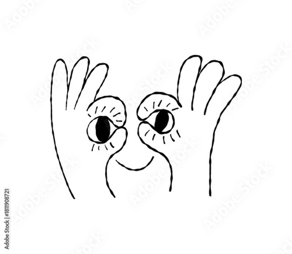 Obraz Vector line simple illustrations, hands and gesture in outline style, sticker gesture, print and poster design, funny mascot