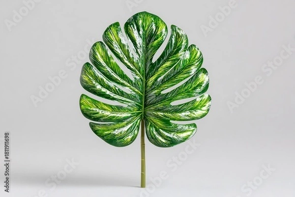 Obraz Exotic Monstera Leaf Glossy Green Splendor on White.