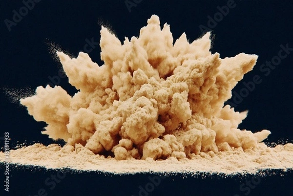 Obraz Exploding Dust Beige Powder Cloud Bursting on Dark Backdrop Impact.