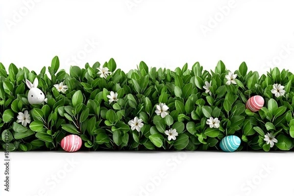 Obraz Easter Eggs  Bunny Peeking from Green Bush Festive with spring, and isolated.