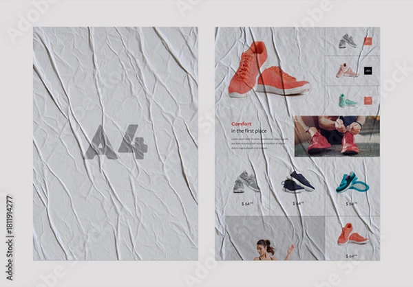 Fototapeta A4 Poster Mockup With Glue Effect