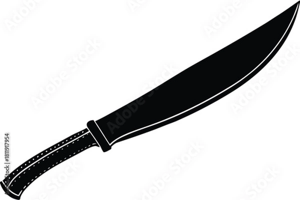 Fototapeta Curved blade knife silhouette with stitched handle