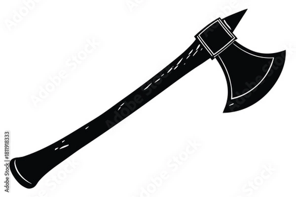 Obraz Black silhouette of an axe with a sharp blade and wooden handle silhouette