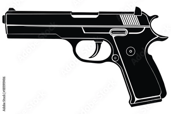 Obraz Black silhouette of a modern handgun on a white background