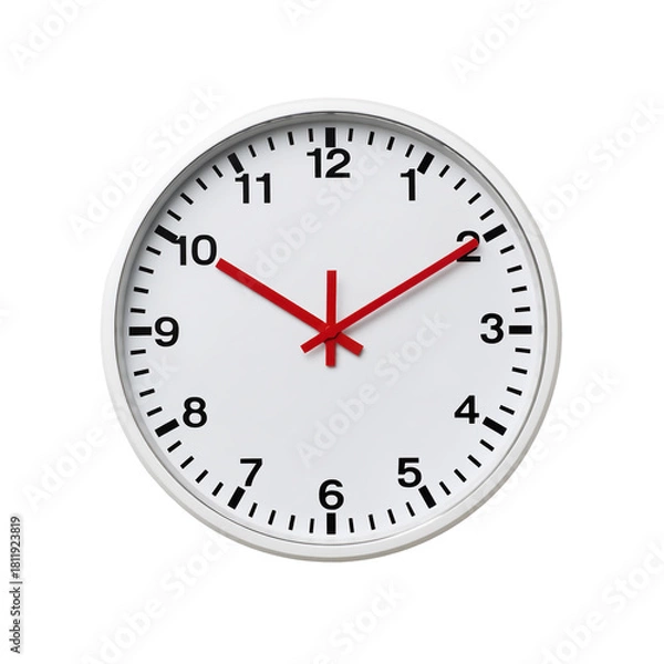 Obraz White clock with red hands showing the time isolated on transparent background