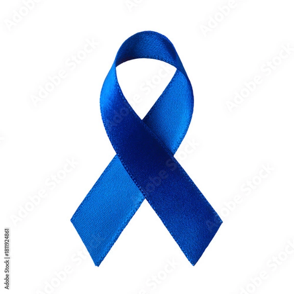Obraz Blue ribbon isolated on transparent background to raise awareness for cancer