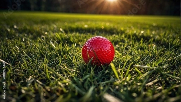 Obraz A red golf ball on the grass.
