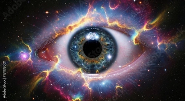 Fototapeta Cosmic Eye with Colorful Nebula and Stars in a Mystical Space Background