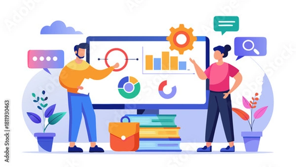 Obraz Team collaborating on data analysis and presentation with charts and graphs