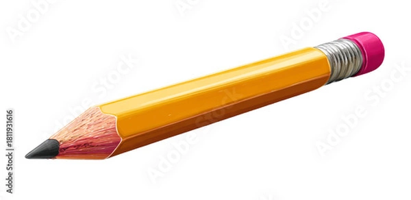 Obraz Yellow wooden pencil with pink eraser isolated on transparent background