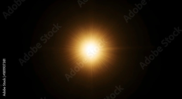 Fototapeta Bright glowing light source with lens flare effect on black background