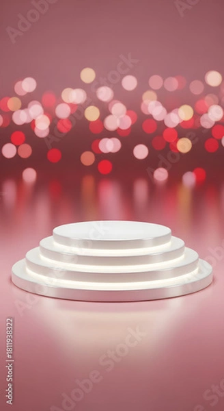 Fototapeta Empty circular stage with soft bokeh lights in the background