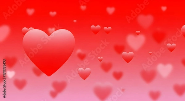 Fototapeta Romantic red and pink gradient background with floating hearts