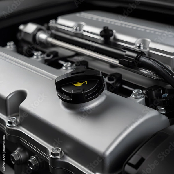 Obraz Close-Up of Oil Fill Cap on a Modern Car Engine