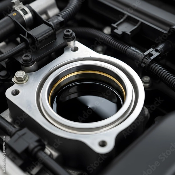 Fototapeta Close-Up of Dark Oil in Car Engine Fill Port