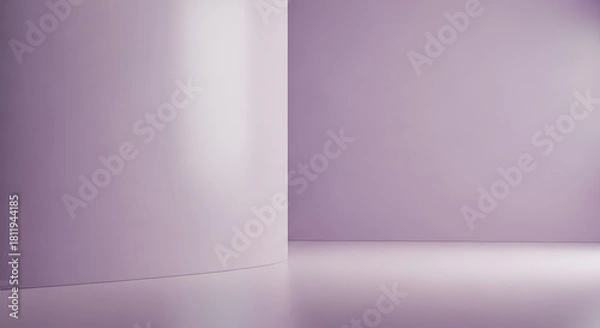 Obraz Minimalist lilac studio backdrop with curved wall and reflective floor space