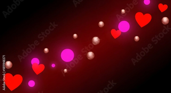 Fototapeta Abstract red and pink hearts and bokeh lights on dark background