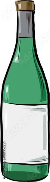 Obraz Green glass wine bottle with blank label illustration vector