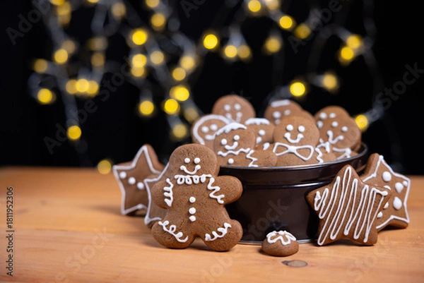 Obraz Biscuits de pain d'épice , négative space à gauche, intérieur, horizontal