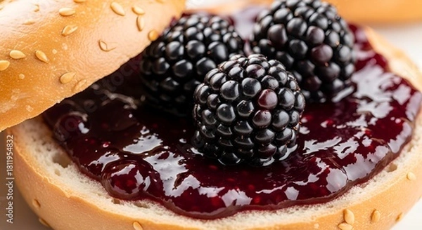 Fototapeta Indulge in a sweet treat with a juicy blackberry jam bagel, perfect for a delightful breakfast or snack anytime of day, a truly delicious experience