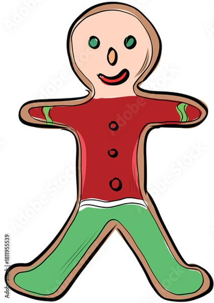 Fototapeta Colorful gingerbread man holiday cookie illustration