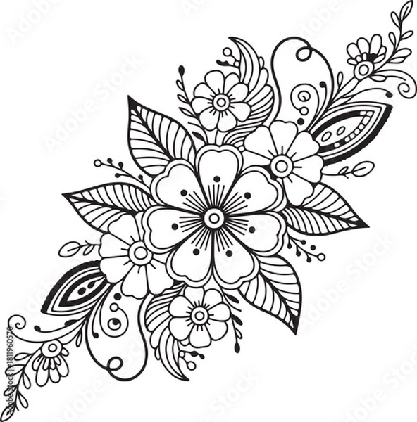 Fototapeta Abstract floral design with leaves and flowers pattern