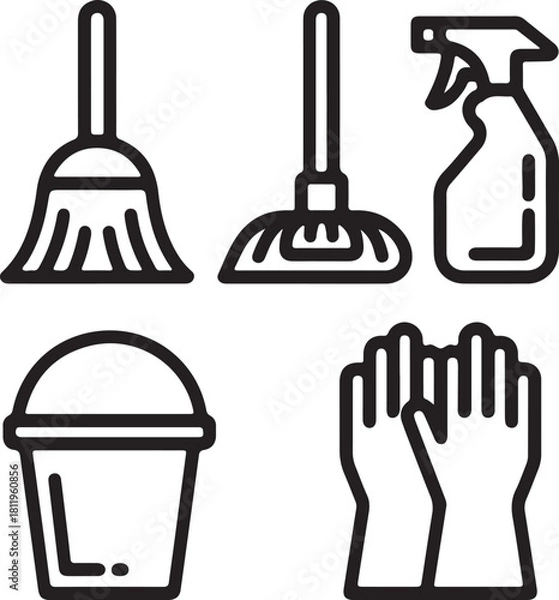 Fototapeta Set of cleaning tools and equipment vector icons