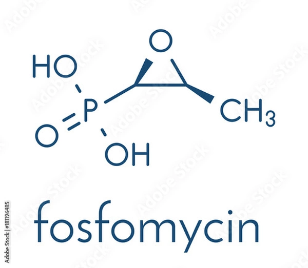 Fototapeta Fosfomycin (phosphomycin, phosphonomycin) antibacterial drug molecule. Used in treatment of urinary tract infections. Skeletal formula.