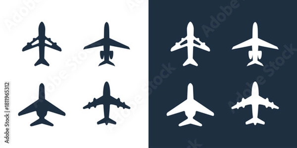 Obraz Plane airplane top silhouette icon flat logo set graphic
