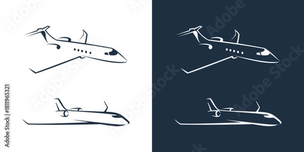 Obraz Plane airplane line outline icon flat logo set graphic