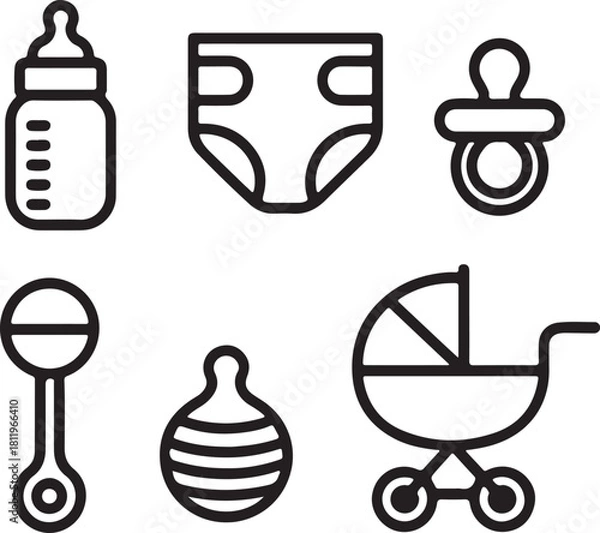 Fototapeta Baby icon set illustration with simple vector symbols