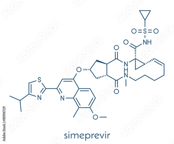 Obraz Simeprevir hepatitis C virus (HCV) drug molecule. Skeletal formula.