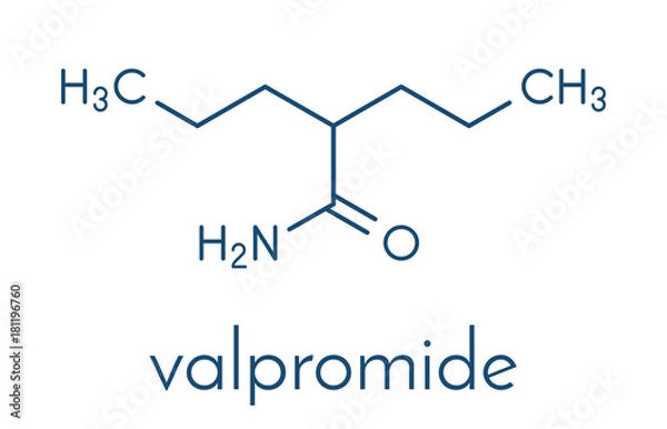 Fototapeta Valpromide seizures drug molecule (antiepileptic agent). Skeletal formula.