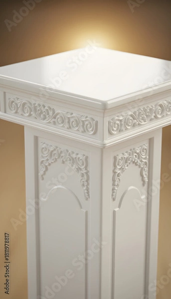Fototapeta Elegant white pedestal display stand with ornate carvings