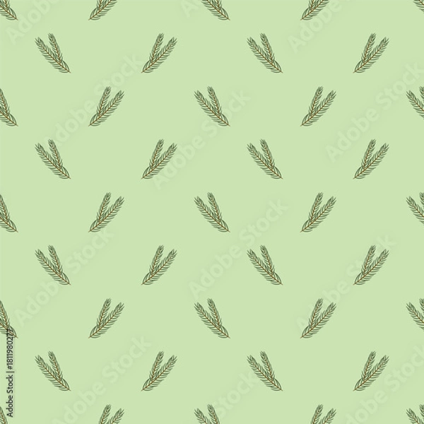 Obraz Seamless pattern with green fir branches on a light green background. Vector festive background for christmas banners, wallpapers, wrapping paper, fabric print.