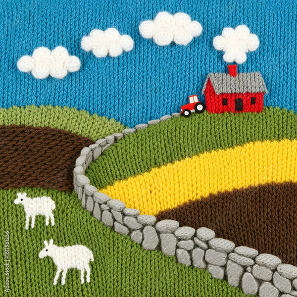 Obraz Knitted Fantasy Countryside Landscape
