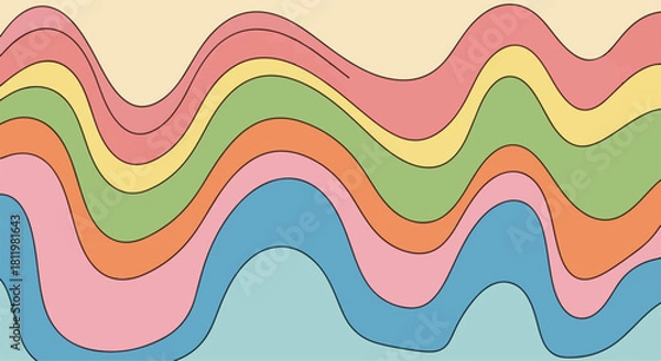 Fototapeta Vintage style wavy lines in soft colors abstract background