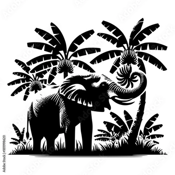 Fototapeta Elephant eating banana from the plantation vector image illustration