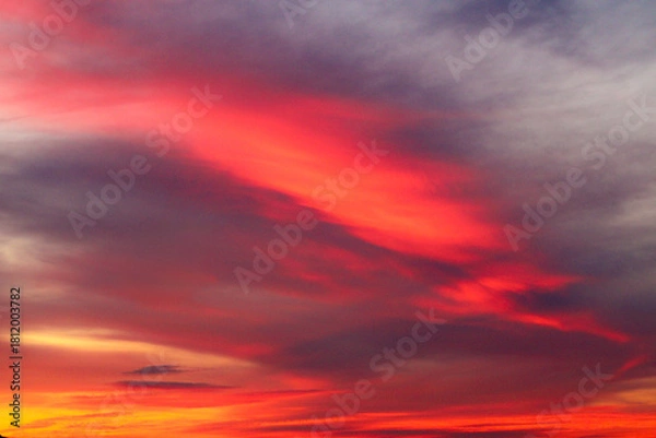 Obraz Fiery Sunset Sky with Dramatic Red and Orange Clouds