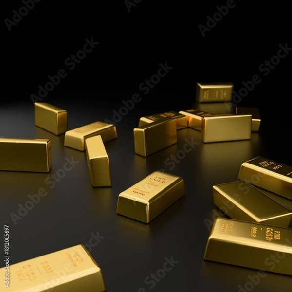 Fototapeta gold bars on black background
