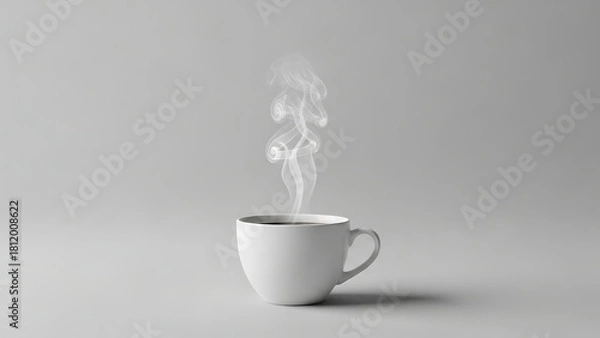 Fototapeta Steaming Cup of Coffee on a Minimalist White Background.