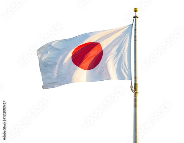 Obraz Japanese flag waving in the wind isolated on transparent background, a symbol of japan