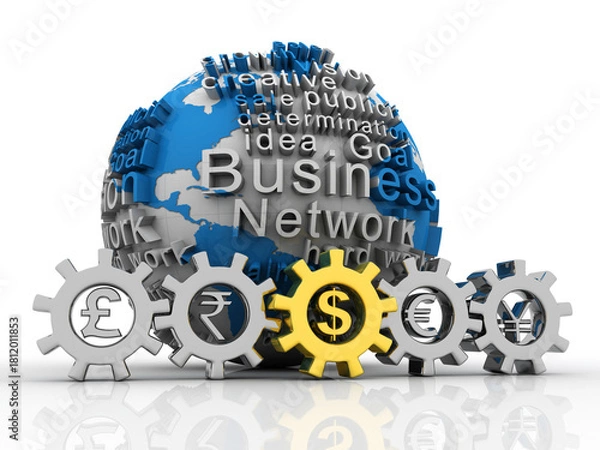 Fototapeta 3d rendering Global Currencies sign