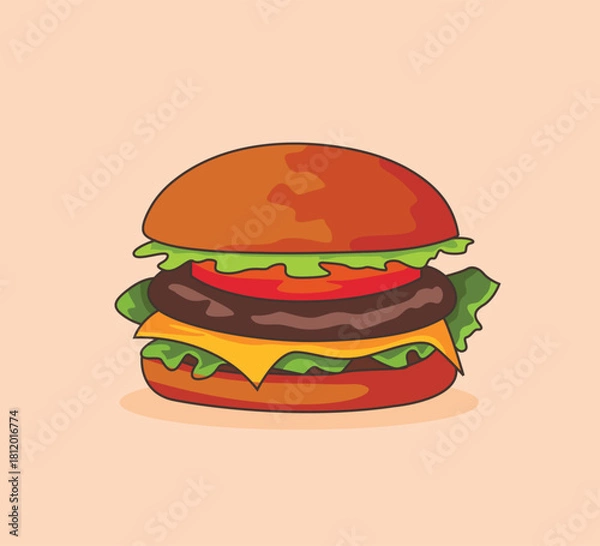 Fototapeta Hamburger illustration on Solid background