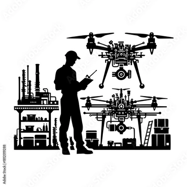 Fototapeta An engineer testing manufactured drones vector image illustration