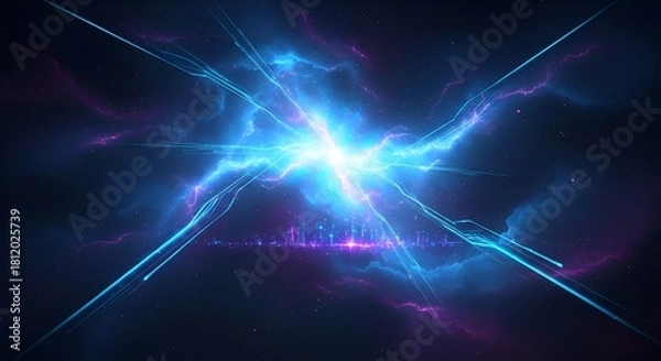 Obraz Electric space burst above digital cityscape