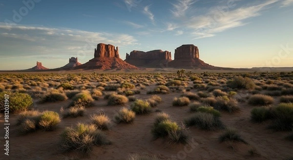 Fototapeta Desert Landscape with Buttes Under Blue Sky