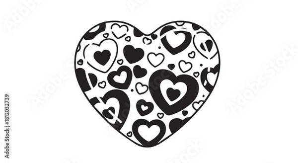 Obraz Monochrome Heart Pattern with Doodle Elements.