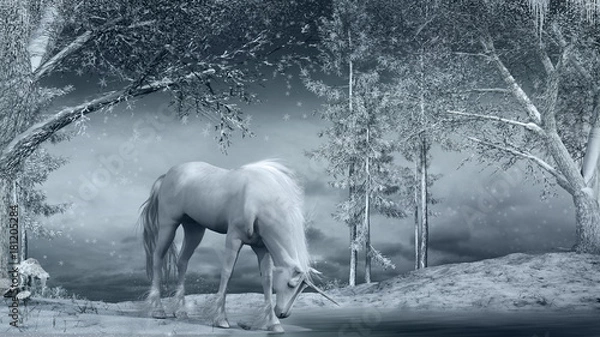 Obraz Jednorożec w pobliżu zamarzniętego potoku