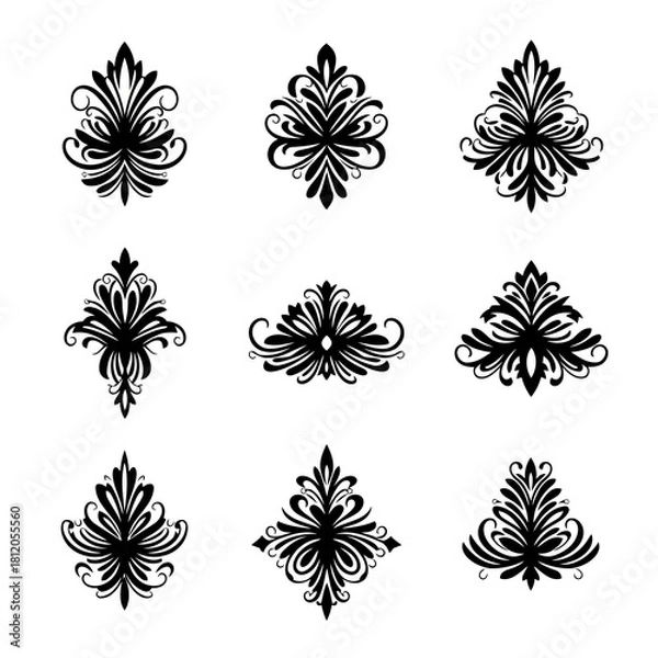 Fototapeta Collection of Vintage Floral Ornament Designs with Decorative Elements for Invitations and Greeting Cards in Victorian Style with Swirls and Leaves